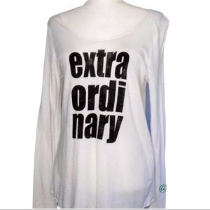 Michael Stars “Extraordinary” Black Graphic Long Sleeve Tee White Oversized OS